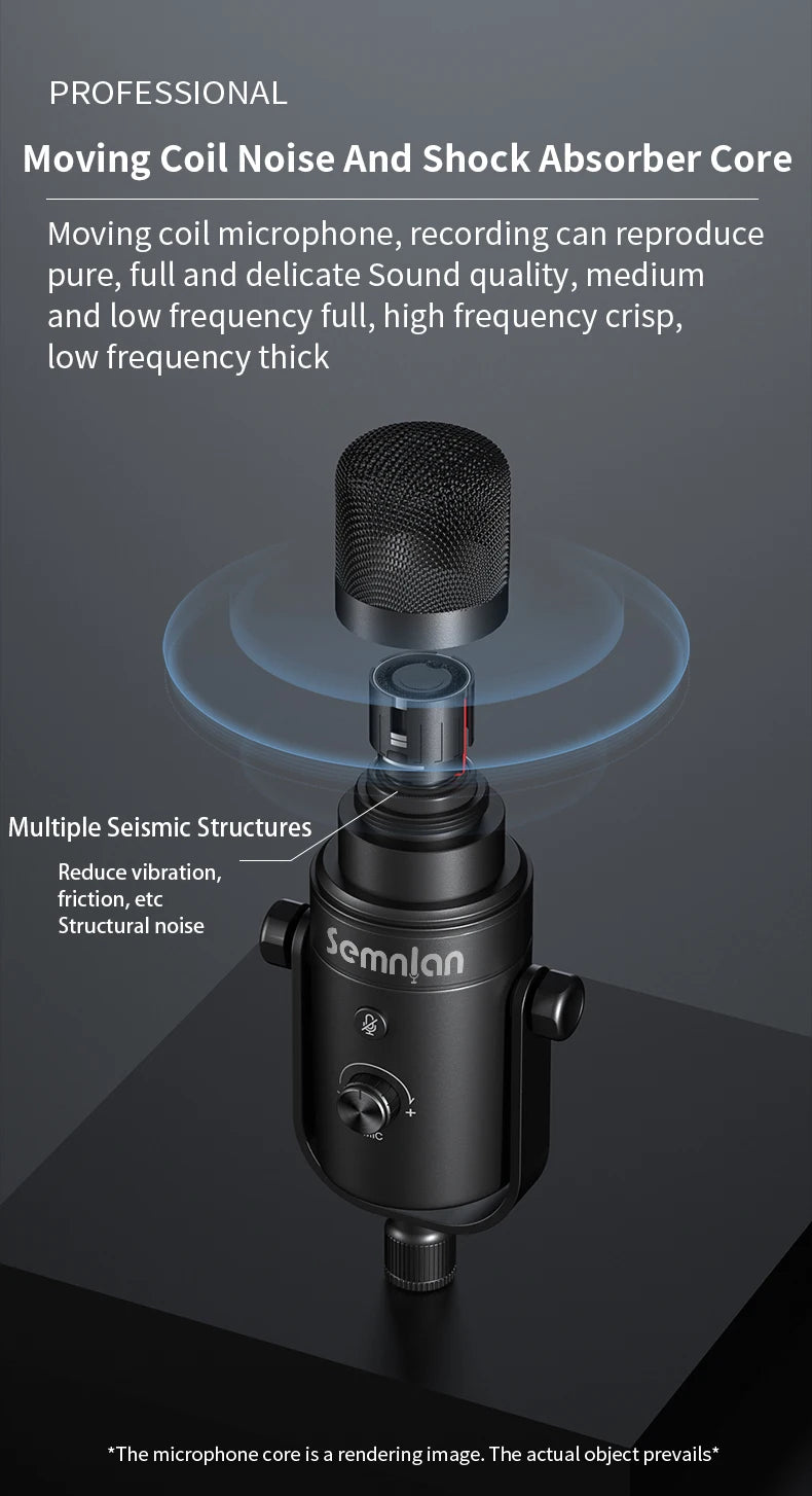 SEMNLAN Dynamic Microphone XLR/USB Online Game Streaming Podcast Live PC Song Phone Recording RGB YouTube Video Studio Mic MK-8