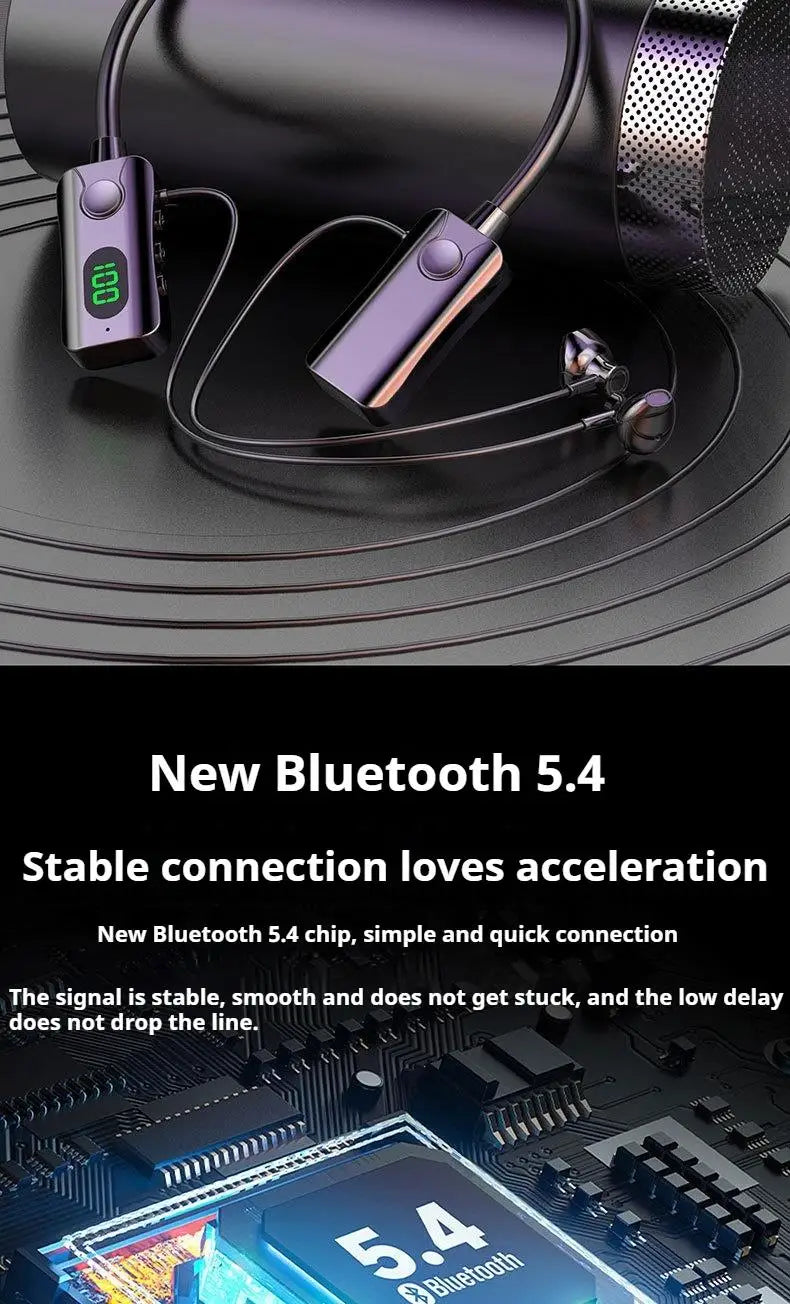 #Ultra Long Life Bluetooth 5.4 Earphones HiFi Sound Earbuds LED Display Wireless Headphones Sport Neckband Neck-hanging Headsets