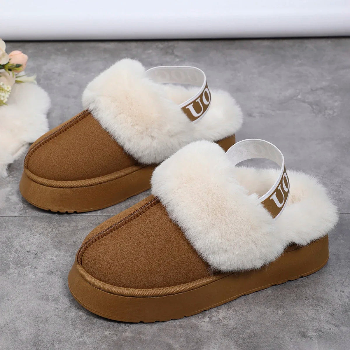 Women's Luxury Warm Cotton Slippers 2024 Autumn Winter Designer Round Toe Shallow Sandals Platform Shoes Slides Botas De Mujer