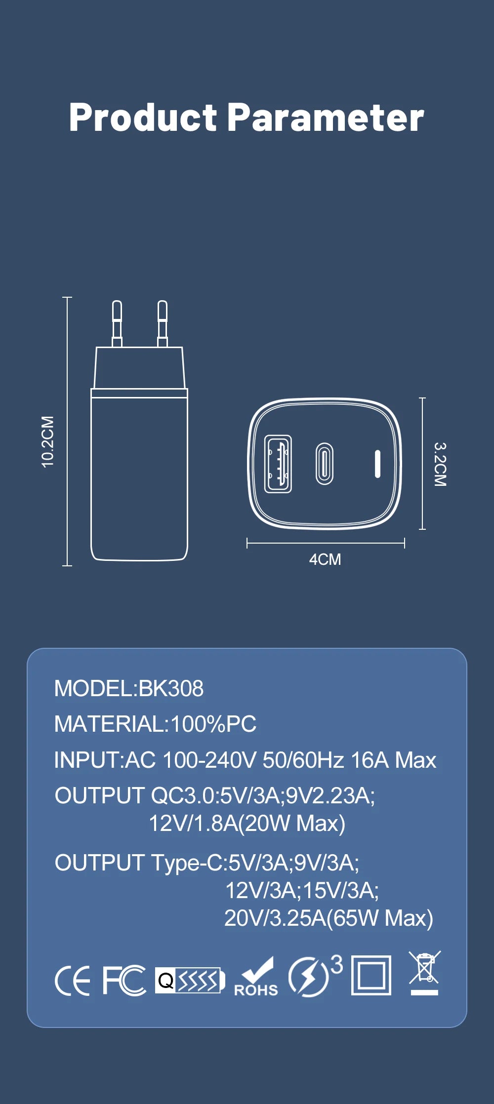 GaN Charger PD 65W for Ipad Laptop USB Type C Super Fast Charging QC3.0 Adapter Notebook PC for Apple Macbook Huawei Matebook 13