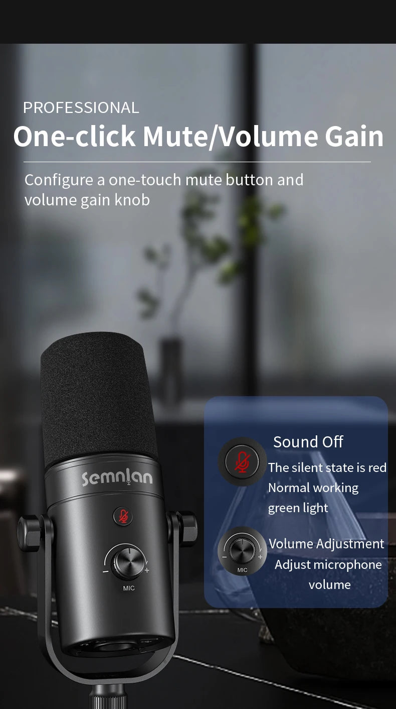 SEMNLAN Dynamic Microphone XLR/USB Online Game Streaming Podcast Live PC Song Phone Recording RGB YouTube Video Studio Mic MK-8