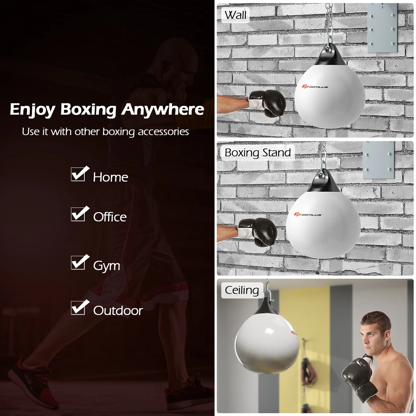 Goplus 18'' 110Lbs Heavy Water Filled Punching Aqua Training Boxing Bag Home Gym Hook White