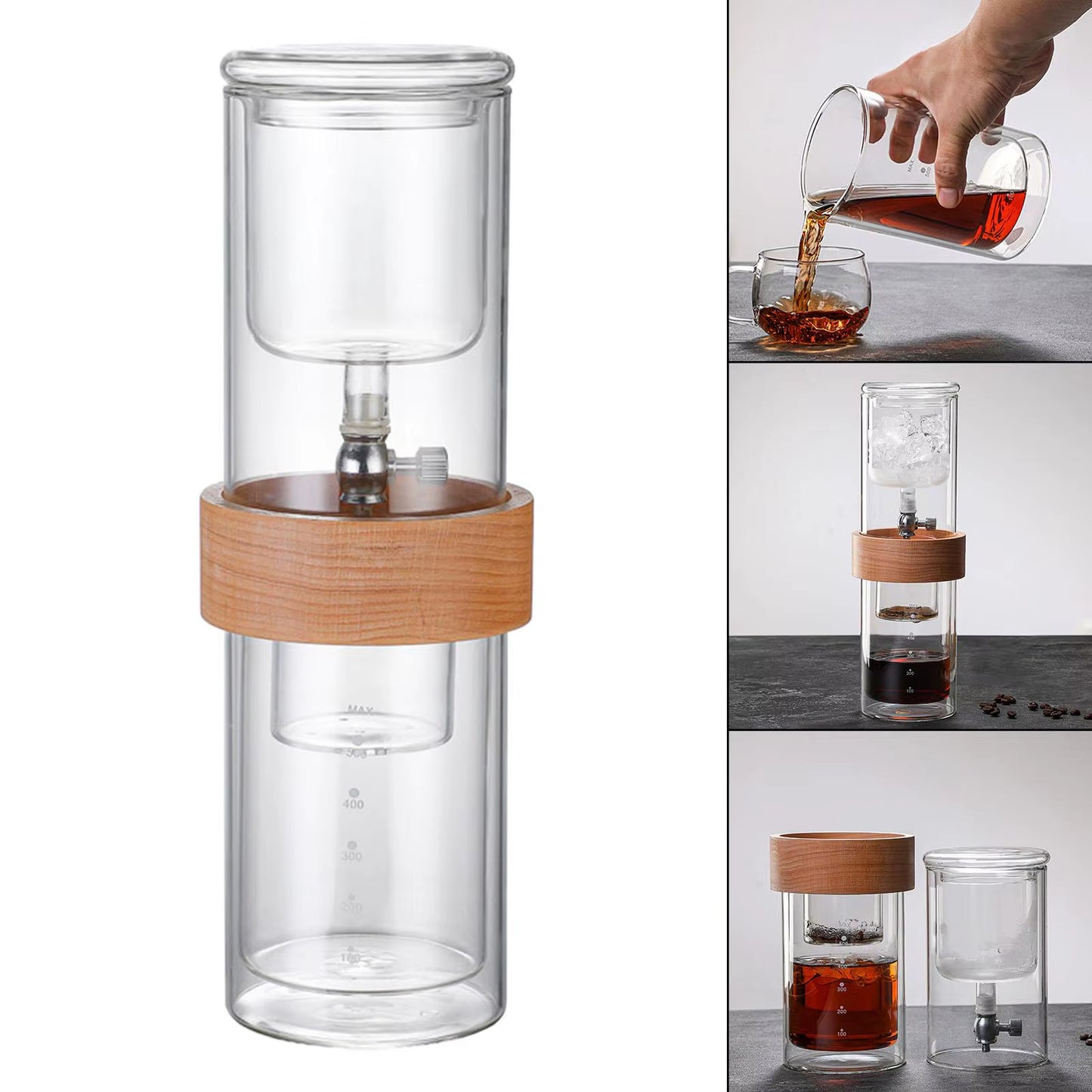 Glass Ice Drip Coffee Pot Portable Coffee Mug Cold Drip Coffee Maker Drip Pot