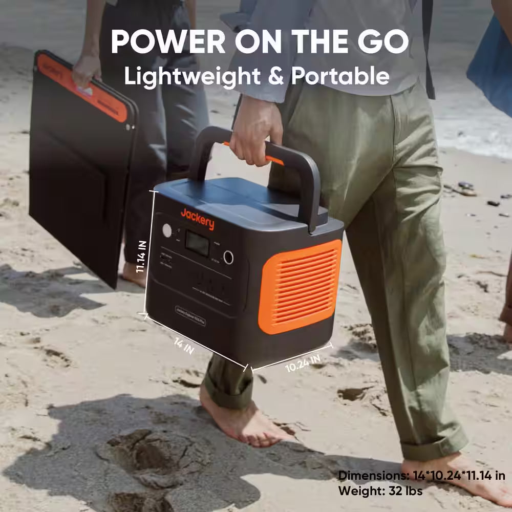 2000W Output/4000W Peak Solar Generator 1000 plus Expandable Push Button Start Battery Lifepo4 W/Two 100W Solar Panels