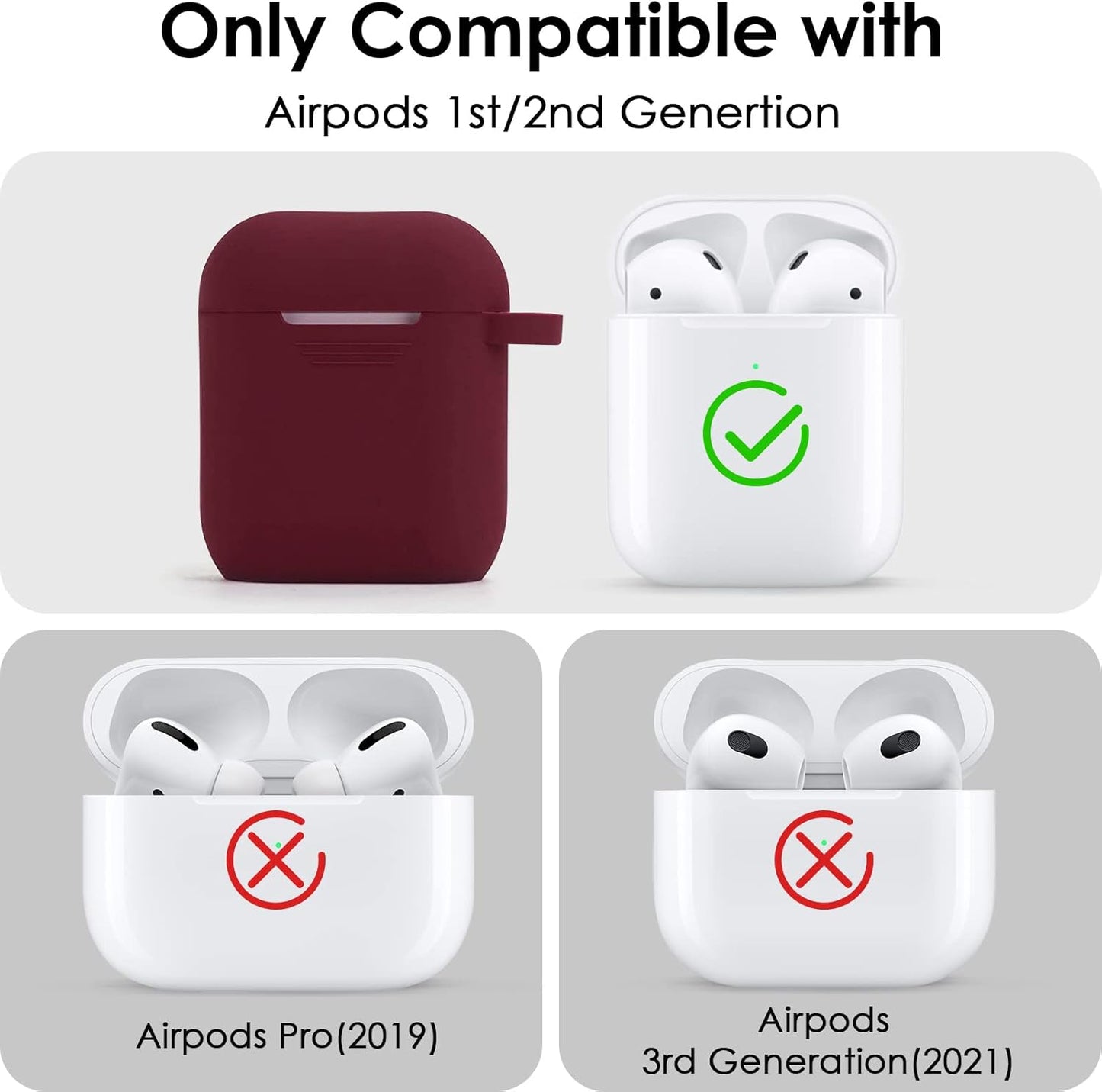 Compatible with Airpod 2&1 Case Cover, Cute Silicone Protective Accessories Cases/Keychain/Pompom, Best Gift for Girls and Women, Burgundy