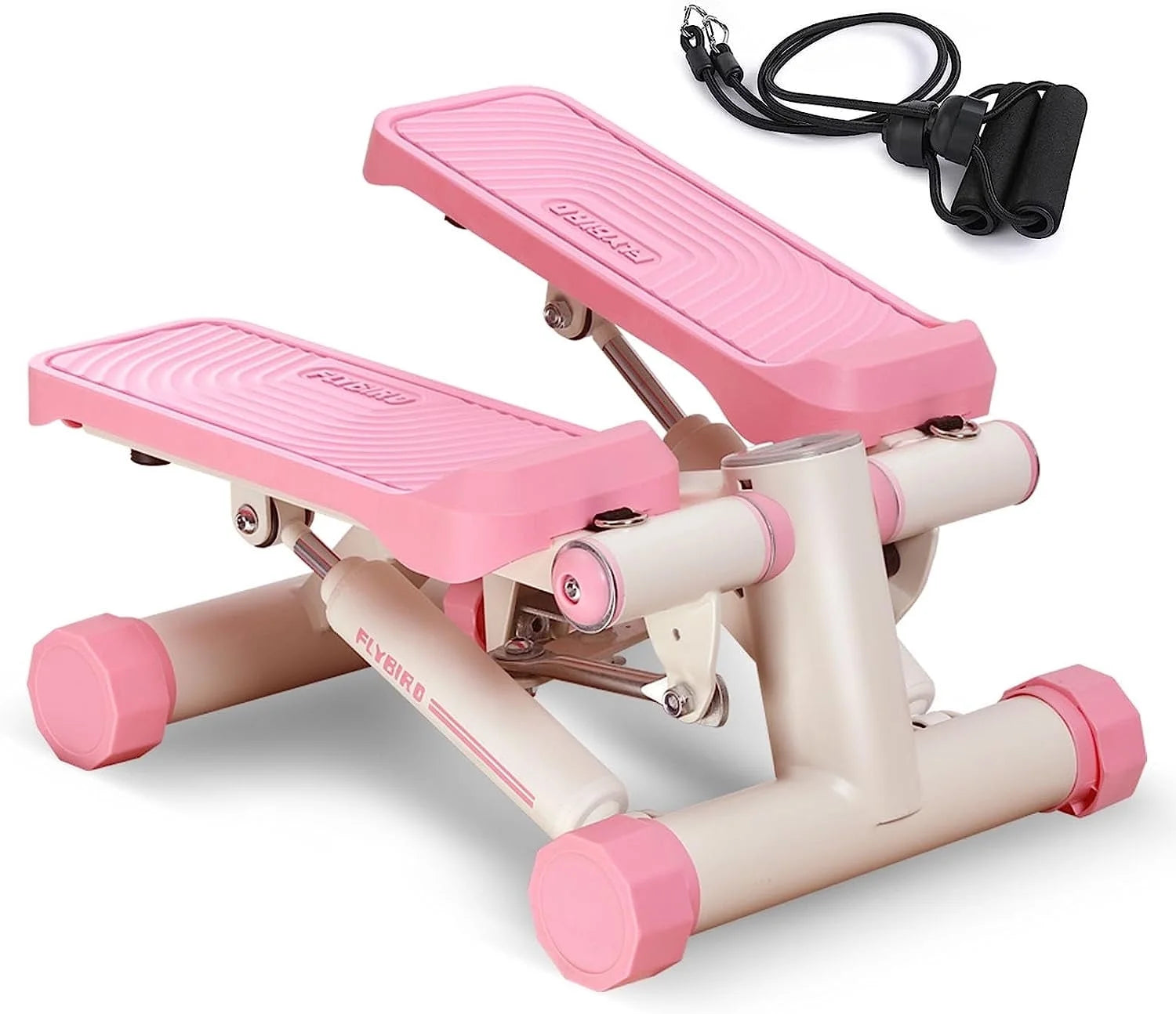 Portable Stepper with Resistance Bands, 330 Lb Capacity, Pink, Exercise Machine for Home Gym